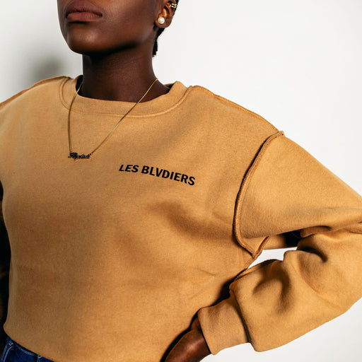 Long Sleeve Cropped Cotton Sweater - Camel - Les Blvdiers