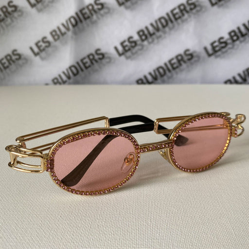 Retro 90's Embellished Frame Sunglasses with Rose Gold Lens - Les Blvdiers